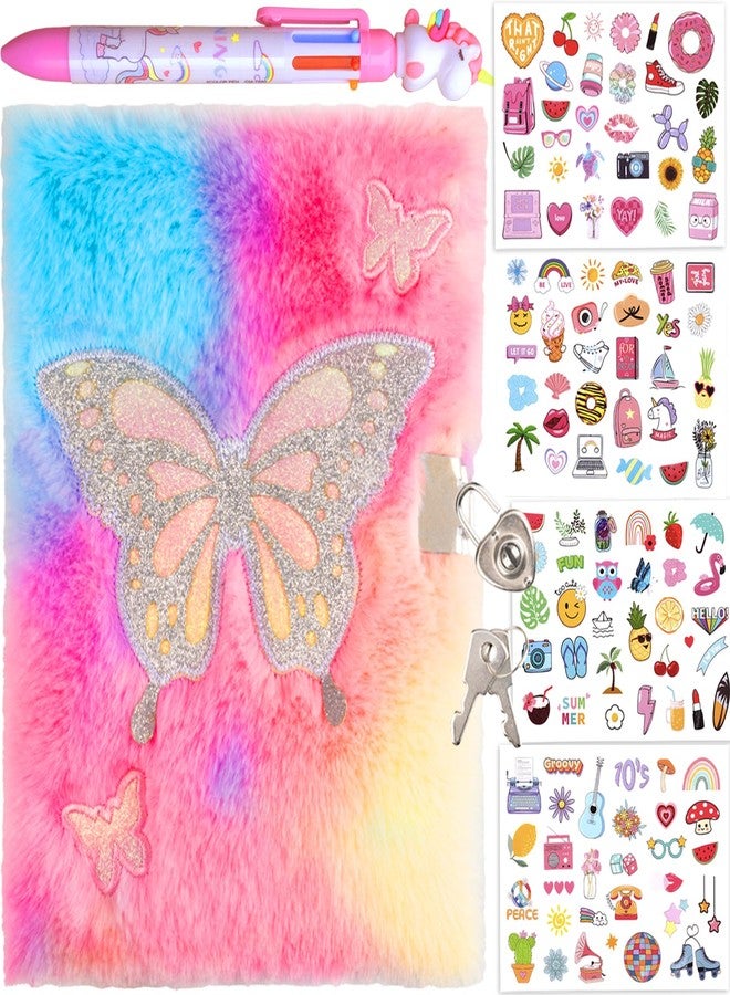 EABUY Diary for Girls with Lock and Keys, Journal School Travel Notebook Gift Set for Writing and Drawing,Multicolored Pen, Stickers, Birthday Gift for Girls (pink-butterfly) - Image 1
